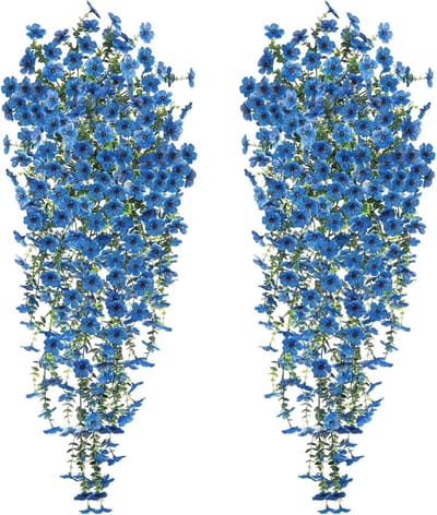 4 Stuks Kunstmatige Hangende Bloemen 77 cm UV-bestendige Nepplanten voor Binnen- en Buitendecoratie, Tuin, Bruiloft en Feestversiering (Blauw)