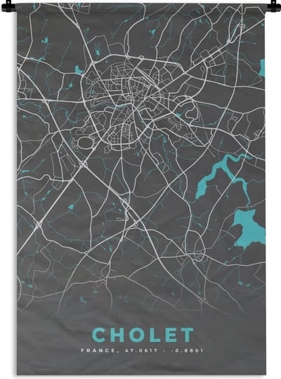 Wandkleed - Wanddoek - Kaart - Plattegrond - Stadskaart - Frankrijk - Cholet - 120x180 cm - Wandtapijt
