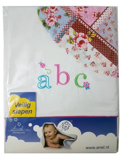 Wieg lakentje (ca. 80x100) + Sloopje, met borduur ABC Girl