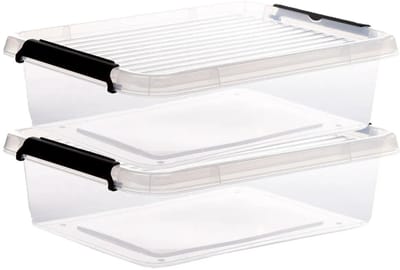 5Five opberg kist met deksel - 2x - Clip Box - 8,5 liter - 39 x 29 x 12 cm - kunststof - transparant