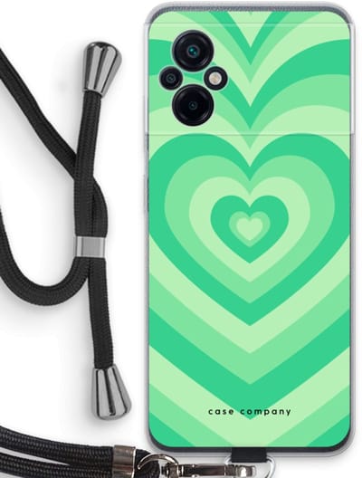 Case Company® - Hoesje met koord geschikt voor Xiaomi Poco M5 hoesje met Koord - Hart Groen - Telefoonhoesje met Zwart Koord - Bescherming aan alle Kanten en Over de Schermrand