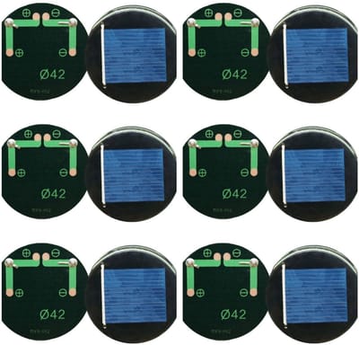 Set van 6 ronde zonnepanelen van polykristallijn silicium, mini-zonnepaneelmodules, geschikt voor lichtgewicht speelgoedladers, kleine zonnecellen, enz., 42 x 42 mm, 0,5 V, 200 mA