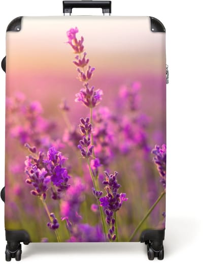 NoBoringSuitcases.com® - Koffer groot - Reiskoffer lichtgewicht - Lavendel - Bloemen - Paars - Botanisch - Natuur - Rolkoffer met 4 wielen - Grote trolley XL - 98 liter bagage