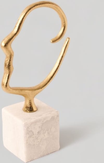 WinQ - Silhouet van Hoofd Goud- decoratief Ornament 13x21cm - wit marmer voet