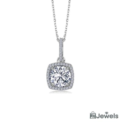 OZ Jewels – Zilveren Ketting Vierkante Solitair – 3.00 Karaat – Dames