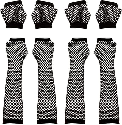 Lange en Korte Net Handschoenen in Zwart voor 80s Kostuums en Feestaccessoires - 4 Paar Stretch Handschoenen