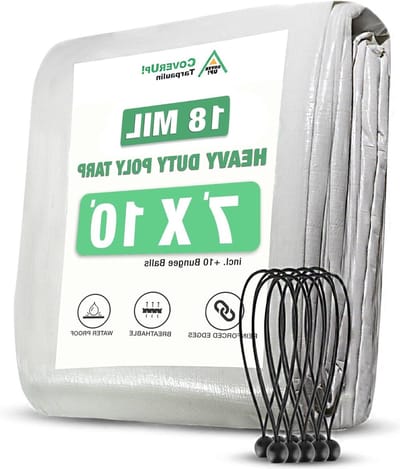 Afdekzeil textiel 2 x 3 m 10 dekzeilspanners - oogjes beschermzeil scheurvast waterdicht 200 g/m2 - wit