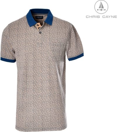 Chris Cayne poloshirt - heren - XL - beige/blauw - polokraag - korte mouw - pique - borstzak - patroon - geprint