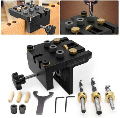 deuvel-sjabloonset 3-in-1 met 6/8/10/15 mm boor, set gereedschap met positioneringsclip, instelbare boorgeleiding, perforator-locator, timmergereedschap, doe-het-zelfgereedschap voor meubels