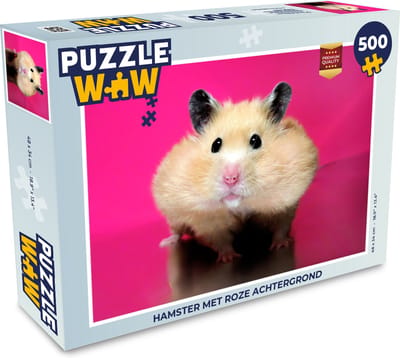Puzzel Hamster met roze achtergrond - Legpuzzel - Puzzel 500 stukjes