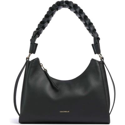 COCCINELLE Leren Schoudertas Boheme Grana Double Shoulder Bag Noir / Cuir Zwart