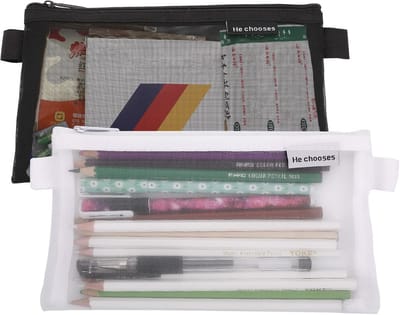 SnelShoppen - Pencil Case Set 2 Stuks, Doorzichtig met Rits, Nylon, Met Potlood, Makeup Tas voor Vrouwen, Handige Kantoorbenodigdheden voor Studenten