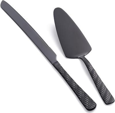 Unyqoos ® Elegante Zwarte Taartmes- en Serveerset voor Feestelijke Gelegenheden en Speciale Momenten