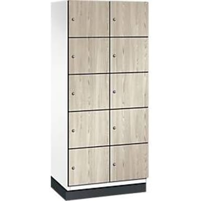 C+P Cambio lockerkast, 2 vakken, 10 vakken, met plint, B 800 x D 525 x H 1980 mm, verkeerswit / essenhout decor
