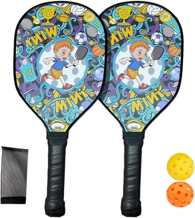 Racketball peddelset - Paddle rackets - Buiten spelen - Foutverminderend breed racket - 40 x 20 x 2 cm - Houtkleur