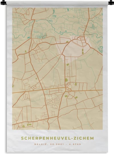 Wandkleed - Wanddoek - Plattegrond - Vintage - Retro - Scherpenheuvel-Zichem - Kaart - Stadskaart - 120x180 cm - Wandtapijt