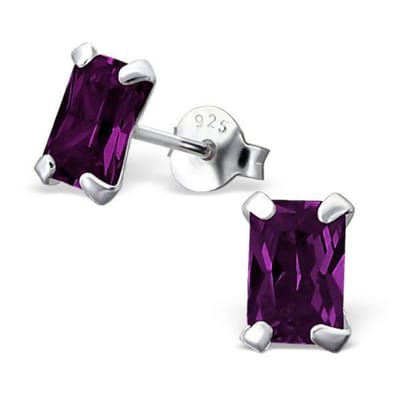 Aramat Jewels | Oorbellen | Rechthoekige Zirkonia Oorbellen zilver | 6x4mm / Paars | | | Zilver | Kinderen, Volwassenen | Verkleurd niet