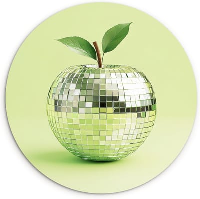 WallCircle® Wandcirkel 30x30 cm - Muurcirkel Groen - Disco - Decoratie - Appel - Muurdecoratie woonkamer - Wanddecoratie keuken - Kamer decoratie accessoires - Ronde schilderijen