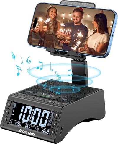 Draadloze Bluetooth-luidspreker met verstelbare standaard voor telefoon en tablet - zwart