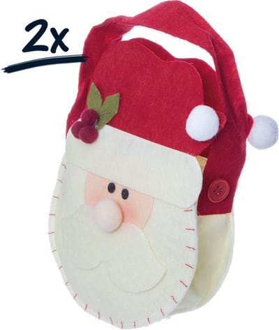 Set van 2 Vilt Tasjes - Kerstman Thema - Kerstverpakking en Decoratie voor de Kerstboom