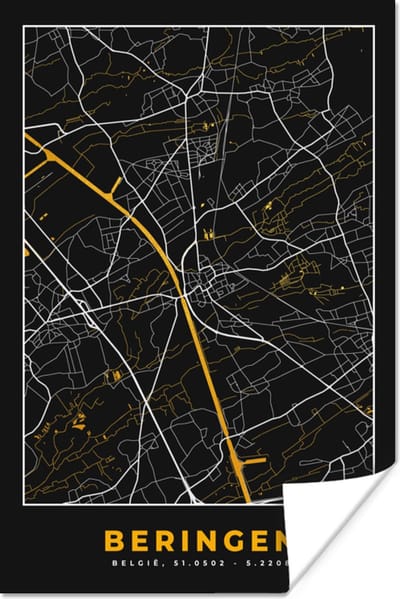 Poster Beringen - Stadskaart - Plattegrond - Goud - Kaart - 120x180 cm XXL