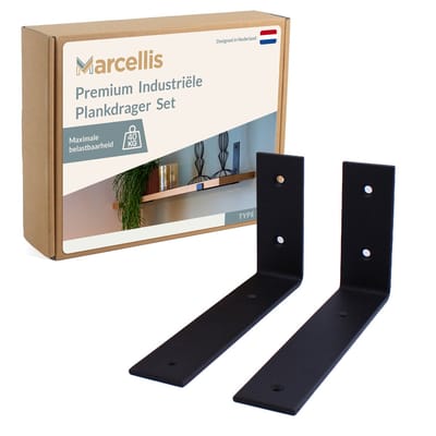 Marcellis - 2x Industriële plankdrager - Voor plank 20 tot 25cm + schroefset - mat zwart - staal-T5