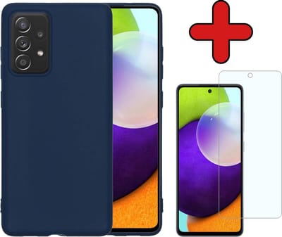 Hoesje - Met Screenprotector - Geschikt voor Samsung Galaxy A52 - Sterk & Shockproof - Telefoon Hoes - Back Cover - Siliconen Case - Telefoonhoes - Donkerblauw