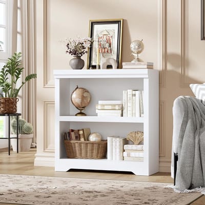 Lage Boekenkast met Verstelbare Plank - Houten Open Vakkenkast - Opbergkast voor Woonkamer & Kantoor - 90x34x76 cm - Wit