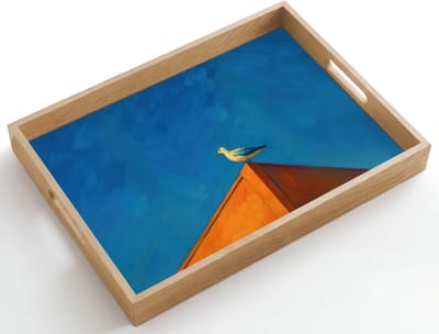 Dienblad hout 50x35 cm - Schootdienblad - Meeuw - Gebouw - Lucht - Geschilderd - Borrelplank rechthoek - Plateau dienbladen