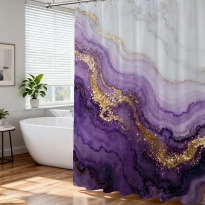 Marmeren Douchegordijn Paars Bohemia Waterproof met 12 Haken - 72 x 72 Inch, Luxe Badkamerdecoratie en Badkuip Accessoires