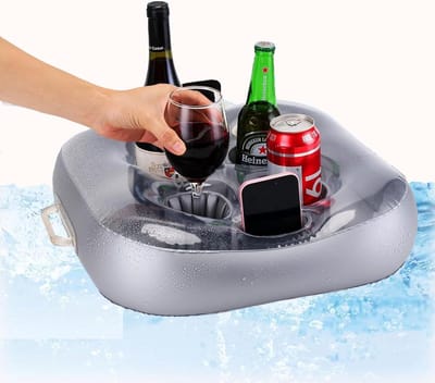 Opblaasbare drankhouder voor zwembadbar, 4 gaten, drijvende bekerhouder, gemaakt van hoogwaardig pvc, stabiele structuur, ideaal voor zomer, zwembad, party, zwembad