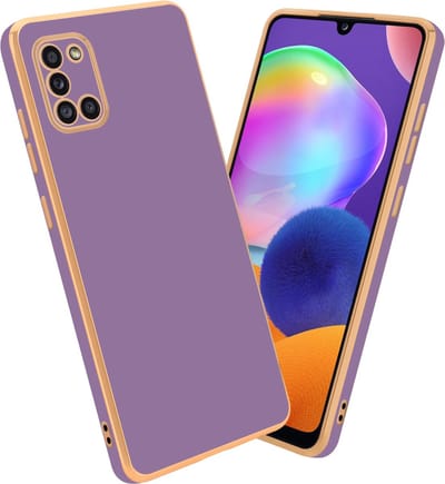 Cadorabo Hoesje geschikt voor Samsung Galaxy A31 in Glossy Paars - Goud - Beschermhoes Case Cover van flexibel TPU-silicone en met camerabescherming