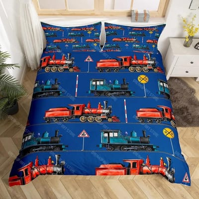 Cartoon Trein Dekbedovertrek Set Zwarte Treinen Beddengoed Set Jongens Tieners Mannen Slaapkamer Enkel Dubbel Dekbedovertrek Decor Dekbedovertrekken EU Single 90x200cm