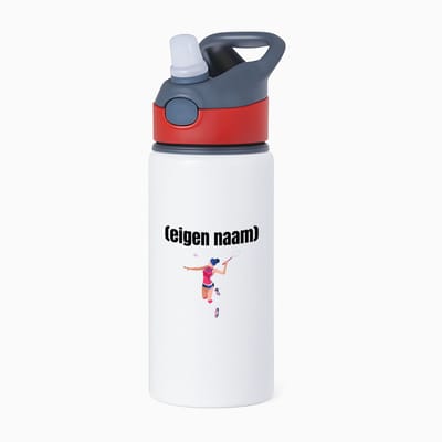 Hacebo® - badminton vrouw met eigen naam waterfles met rietje rood - Badminton - badmintonner - sport - Verjaardag cadeau - kado - geschenk - water fles - 650ML
