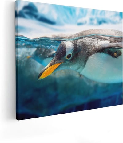 Artaza Canvas Schilderij Pinguïn Onderwater - 50x40 cm - Wanddecoratie Zee - Muurdecoratie Dieren - Kamer Accessoires