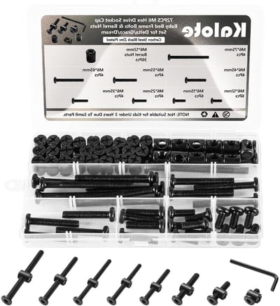 Schroeven zwart, 72 stuks, platte kopschroeven, reserveset voor kinderbedden, set met binnenzeskantschroeven en cilindermoeren (M6 x 12/15/25/35/45/55/65/75 mm) koolstofstaal