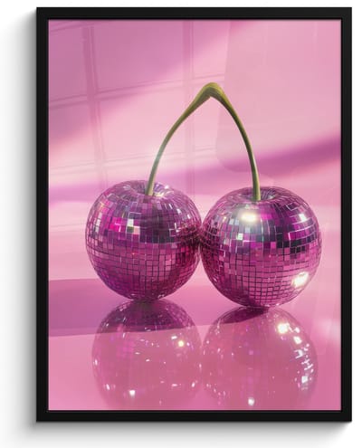 Fotolijst inclusief poster - Posterlijst 50x70 cm - Posters - Glitter - Discobol - Roze - Kersen - Foto in lijst - Keuken decoratie muur - Wanddecoratie accessoires - Muurdecoratie - Schilderijen