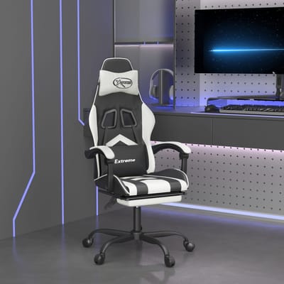 vidaXL - Gamestoel - draaibaar - met - voetensteun - kunstleer - zwart - en - wit