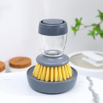 Lot de 2 brosses à vaisselle avec distributeur de savon, ensemble de brosses à vaisselle de cuisine avec bac d'égouttage pour laver la vaisselle et les casseroles yellow