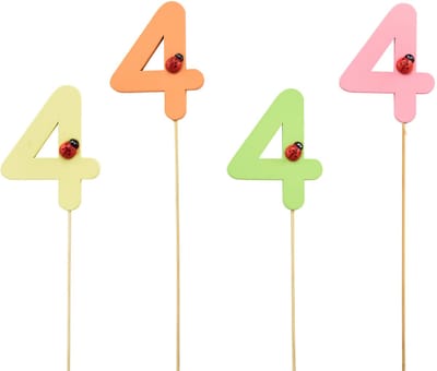 Aantal pluggen verjaardag 4 bloempluggen hout 27,5cm 16 st, 16 Stück