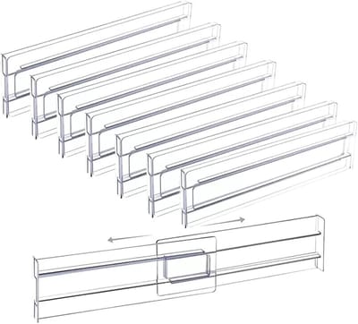 Ladeverdeler - 8 Stuks - Kastverdelers - Kunststof - Verstelbaar - Uitschuifbaar - Lade Organizer - Lade Bakjes - Bestek Organizer - Opbergsysteem - Geschikt voor keukens, slaapkamers en kantoren - 27.5*8cm - Transparant