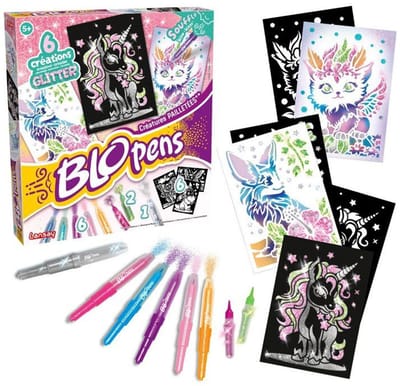Lansay – Blopens – Knutselset – Glitterwezens – Herbruikbare pochoirs