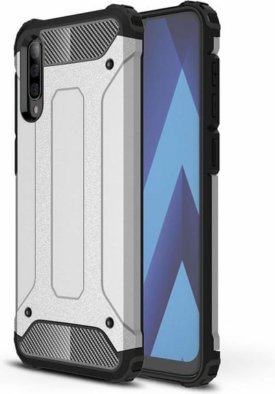 Ntech Hoesje Geschikt Voor Samsung Galaxy A50 Hybrid Armor Hoesje - Zilver