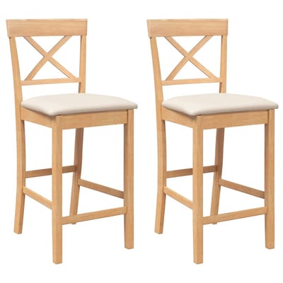 vidaXL - Barkrukken - met - kussens - 2 - stuks - natuurlijk - massief - hout - rubber