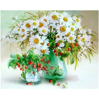 5D Diamond Borduren Kruissteek Chrysant Aardbei Schilderij Home Decor Volledige Boor Foto 20X30CM green
