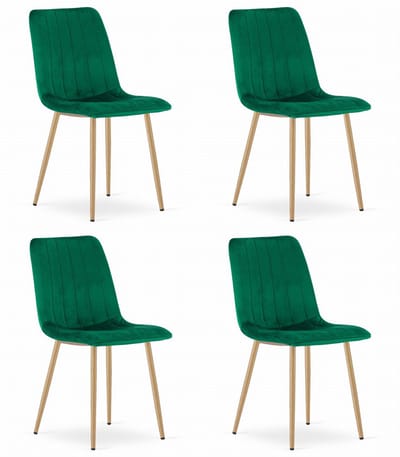 Set van 4 Eetkamerstoelen LAVA - Groen - Houtlook Metalen Poten - Velvet Bekleding - Industriële Stijl, Max. 110 kg, Ergonomisch Design, Comfortabele Zitting