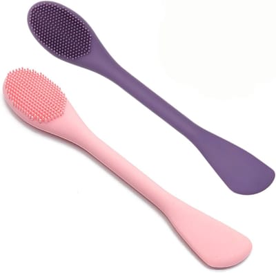 Daity Set van 2 siliconen maskerborstels - zachte tools voor het aanbrengen van huidverzorgingsproducten - exfoliërende scrubborstels - diep exfoliërende reinigingsborstels (roze/paars)