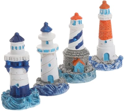 Dailygoods- Vuurtoren Decoratie Pakket van 4 - Miniatuur Landschapsdecoratie - Nautische Kunst - DIY Ornament - Perfect voor Miniatuurtuin - Schattige Oceaan Decor - Miniatuurdecoratie