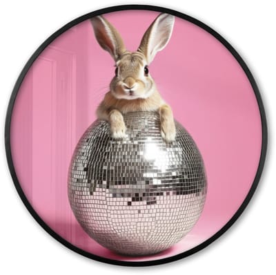 Poster in lijst Rond - Fotolijst 60x60 cm - Posters - Haas - Strik -Discobal - Ronde posterlijst zwart - Decoratie - Wanddecoratie woonkamer - Muurdecoratie slaapkamer