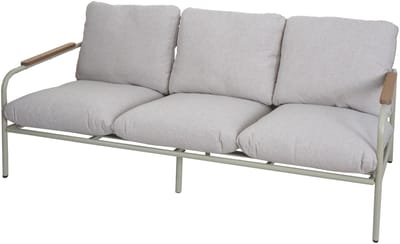 Aluminium tuinbank MCW-O11, outdoor 3-zitsbank, olefine stof (205 g/m²) 184 cm ~ lichtgroen, bekleding beige